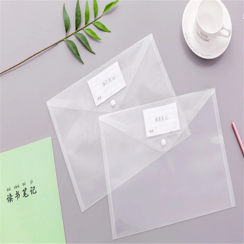 YOUE SHONE 1Pcs A4 Simple Transparent Snap File Bag Plastic information Bag Student Office Supplies Storage
