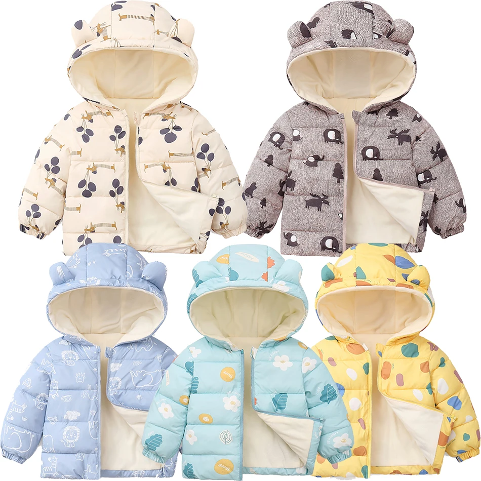 

2021 Autumn Winter New Girls Down Jacket Children Winter Cute Cartoon Print Coat Baby Boys and Girls Winter Outerwear Jacket