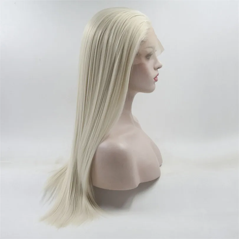 Длинный прямой парик из платинового блонда 13*4 спереди натурального