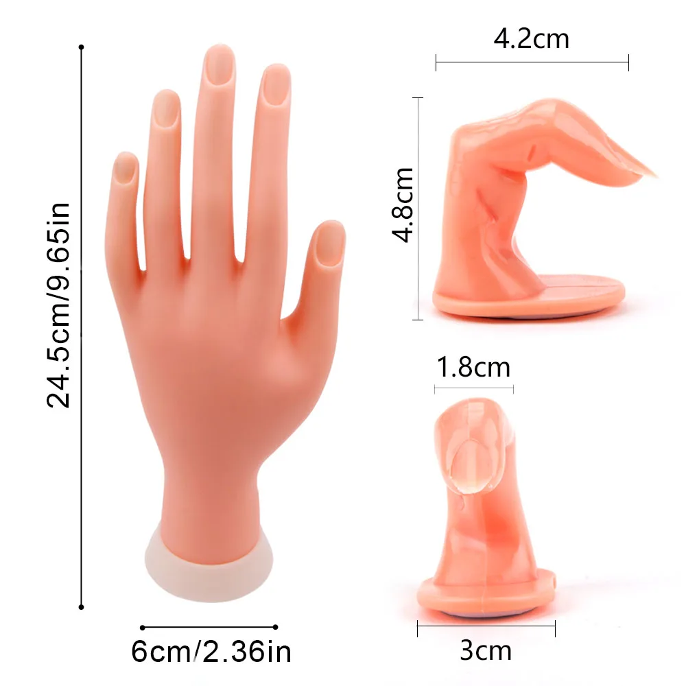 Nail Art Practice Soft Plastic Model Hand+5/10pcs Fake Nail Art Acrylic UV Gel Hand Finger Adjustable Manicure Tool For training images - 6
