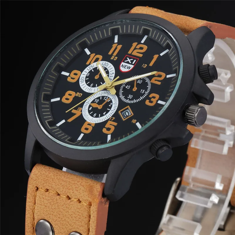 Mens Brand Military Watches Fashion Leather Band Calendar Sports Quartz Wristwatches Men Vintage Watch Relogios Masculinos 2020