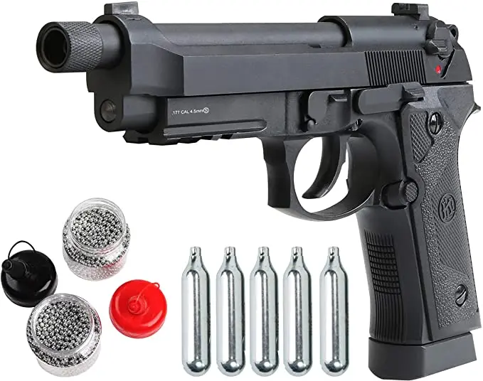 

B полностью металлический пневматический пистолет, серия M9, CO2, 4,5 мм 0,177 BBS W / 14 мм CCW, металлическая настенная метка