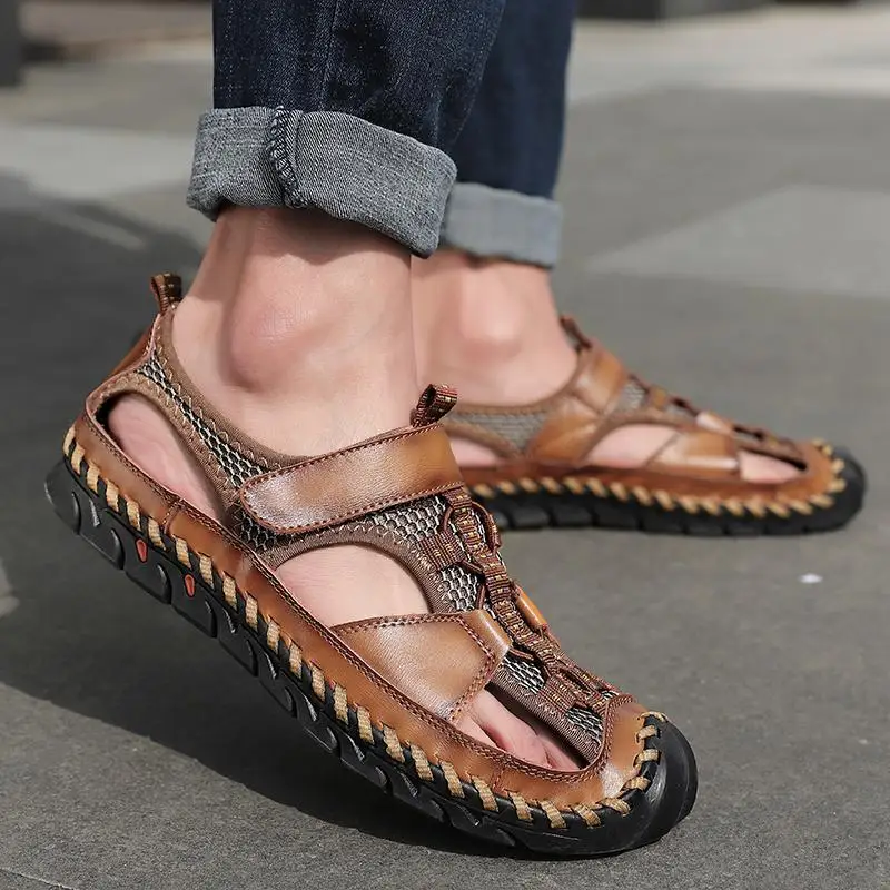 Summer Men's Sandals Fashion Men Casual Shoes Design Beach Genuine Leather Man Big Size695 | Обувь