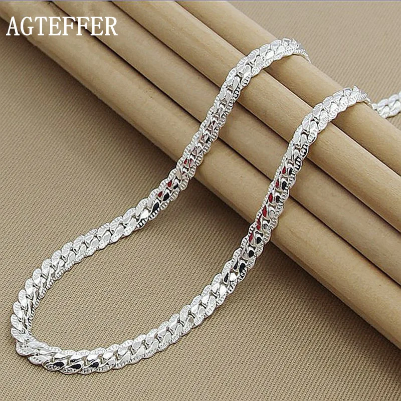 Цепочка AGTEFFER из серебра 925 пробы с боковыми дорожками 6 мм 18/20/24 дюйма для женщин и