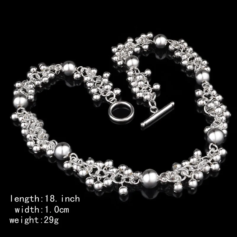 

OMHXZJ Wholesale Personality Fashion OL Woman Girl Party Gift Silver Grape String 925 Sterling Silver Pendant Necklace NC96