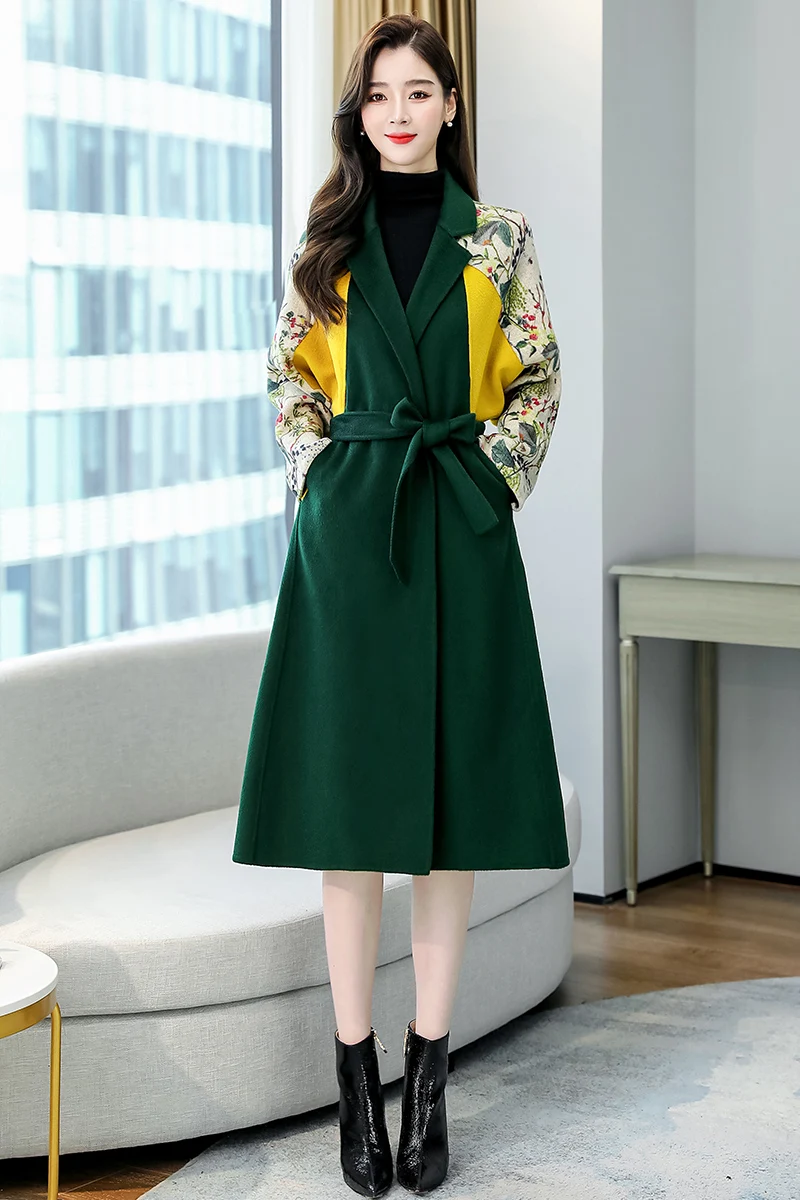 

Solid Printed Woolen Coat Womens Winter Jackets Long Lace-Up Slim Tweed Coat Suit Collar Raglan Sleeve Fashion Womens Coats 2020