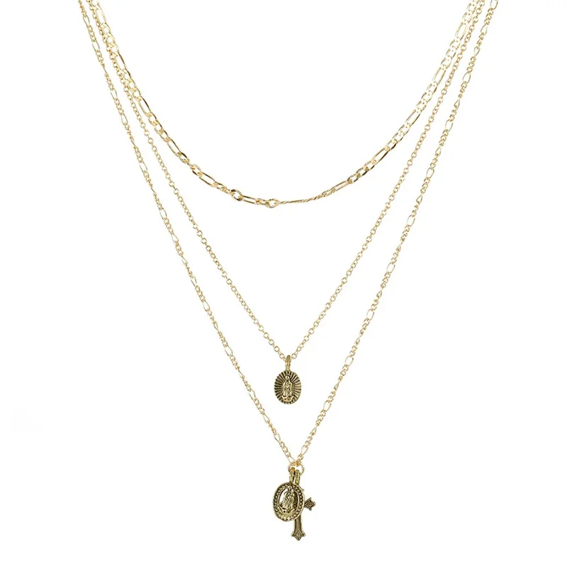 Модное ожерелье FNIO 2019 с крестом золотого и серебряного цвета минималистичное на