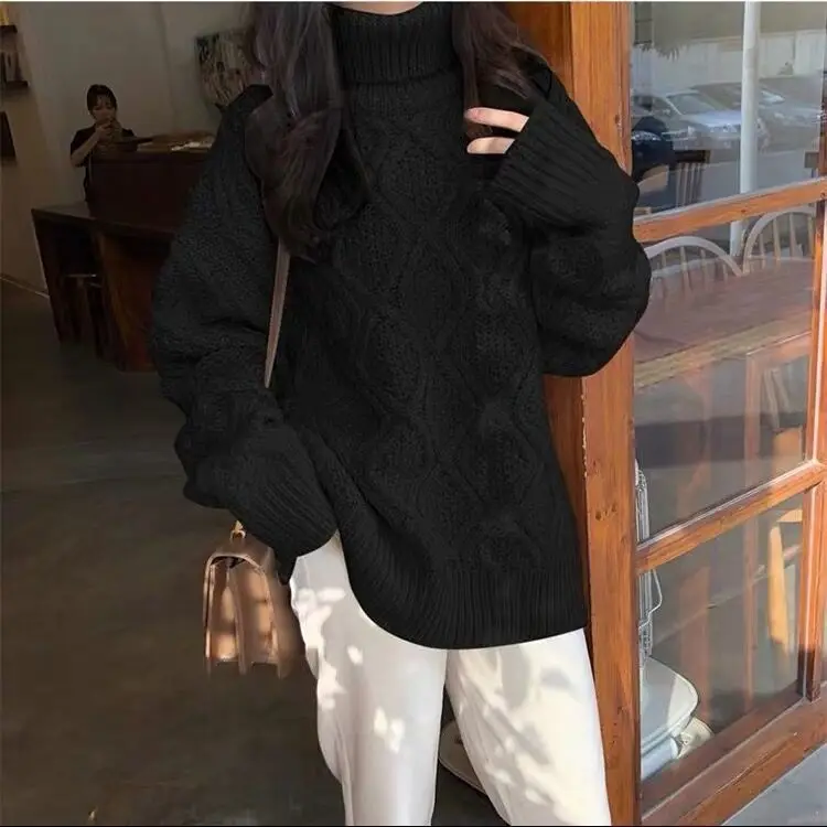 

2020 Korean version of thickened solid color hemp turtleneck to keep warm and sweet jumpers top 100