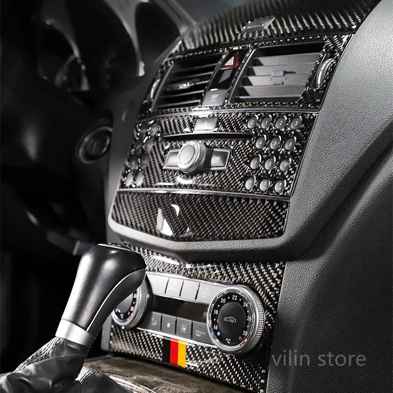 

Carbon Fiber Interior Trim Outlet CD Air Conditioning Central Control Panel For Mercedes C Class W204 Car Stickers Decals