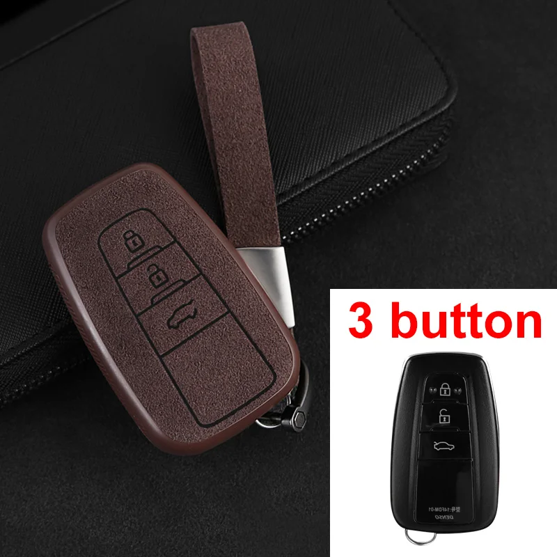 3 Button Brown Чехол для ключей для Toyota Camry CHR Corolla RAV4 Avalon Land Cruiser Prado Prius 2 3 кнопки - Название цвета: 3 Button Brown