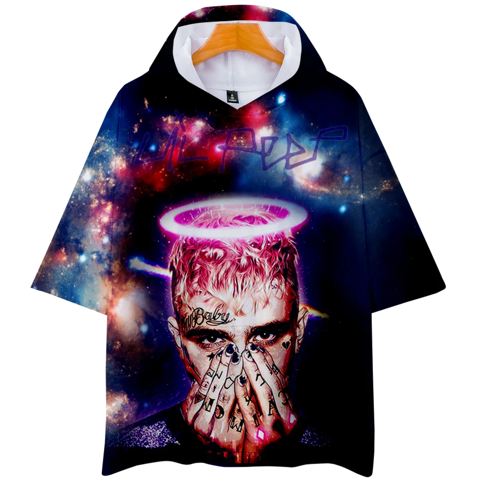 

Lil Peep T Shirts Homme Sweatshirts Hoodies Clothes Tops Hip Hop Short Sleeve with Hooded Women/men Tracksuit Sweat Homme Print