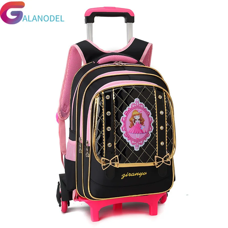 

Schoolbag Trolley School Bag princess school Backpack Wheeled School Bag For Grils Kids Wheel Children Student Backpacks Bags