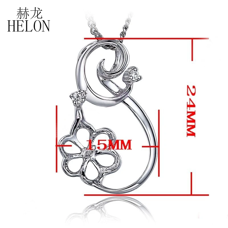 

HELON Solid 18K White Gold 10mm Round Pearl Semi Mount Real Natural Diamond Pendant Women Engagement Wedding Trendy Fine Jewelry