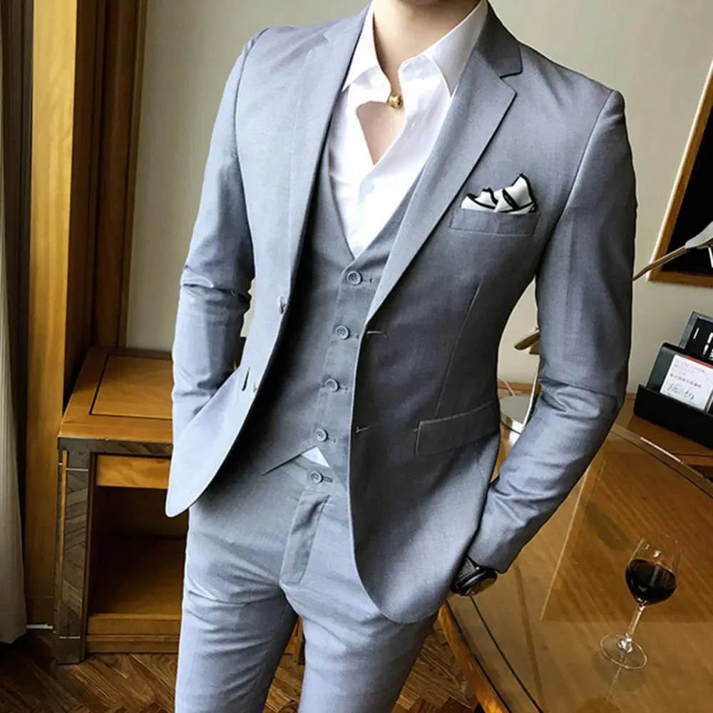 

2021 New Fashion Men Autumn Solid Color Soft Slim Coat Jacket Vest Pants Comfortably Hot Sale Business Suit Set costume homme