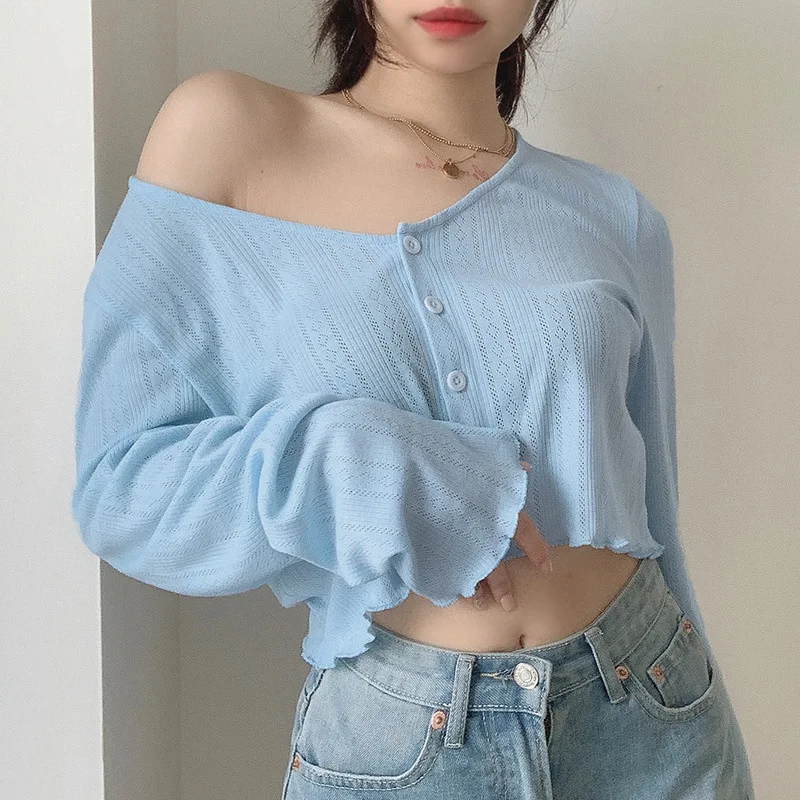 

Street Fashion Cropped Knitted Cardigan Women Autumn Winter Long Sleeve Long-Sleeved Short Sweaters Female Short Top
