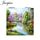 Квадратное складное мини-зеркало Youhaken для макияжа, с изображением деревьев, с увеличением 1X2, для девочек, карманное зеркало в кожаной оправе