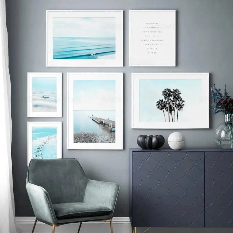 Настенный плакат в скандинавском стиле пейзаж голубое небо пляж тропическое