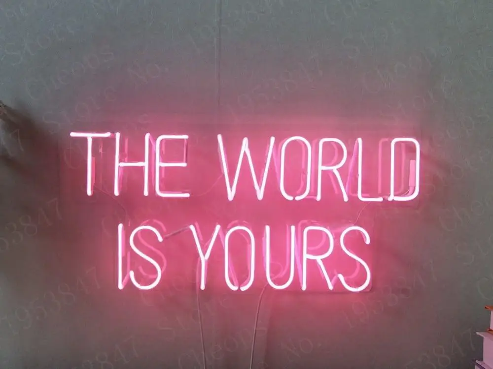 

The World Is Yours Pink Christmas Gift Neon Signs Real Glass Tube Beer Bar Pub Bedroom Wall Homeroom Girlsroom Party Decor 14x7