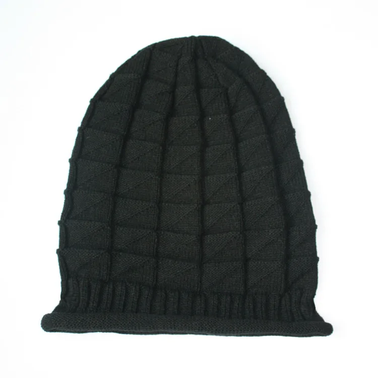 

Fashion Korean Unisex Winter Warm Cap Triangle Diamond Lattice Knit Wool Hat Cap Women Men Sleeve Head Folds Cap 04#