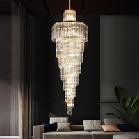 modern top luxury crystal chandelier lighting for staircase long gold light fixtures large hallway indoor stair led cristal lamp