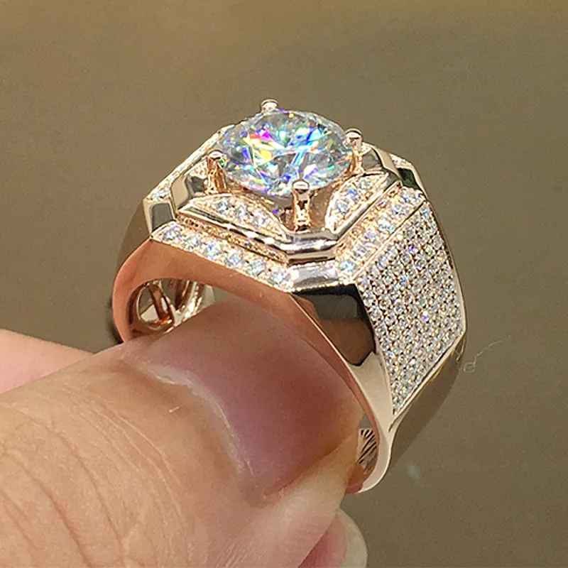 

Мужские 925 пробы серебряные кольца, роскошные обручальные мужские кольца на палец, ювелирные изделия из розового золота 18 К с бриллиантами, ...