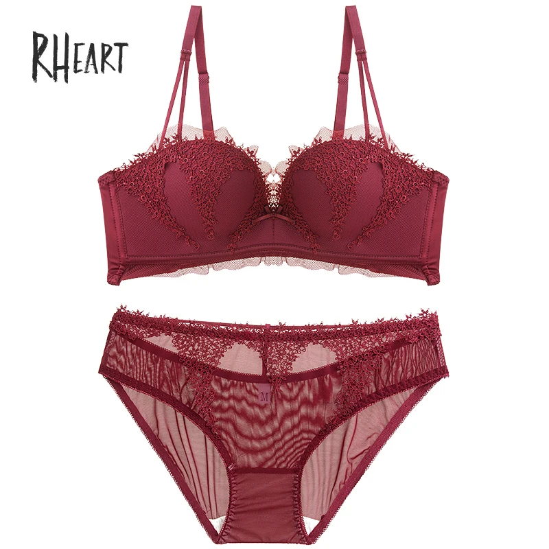 

Roseheart Women Fashion Red Pink Sexy Lingerie Sets Padded Bras Wireless Bra Sets Cotton Panties Women Underwear Set A B