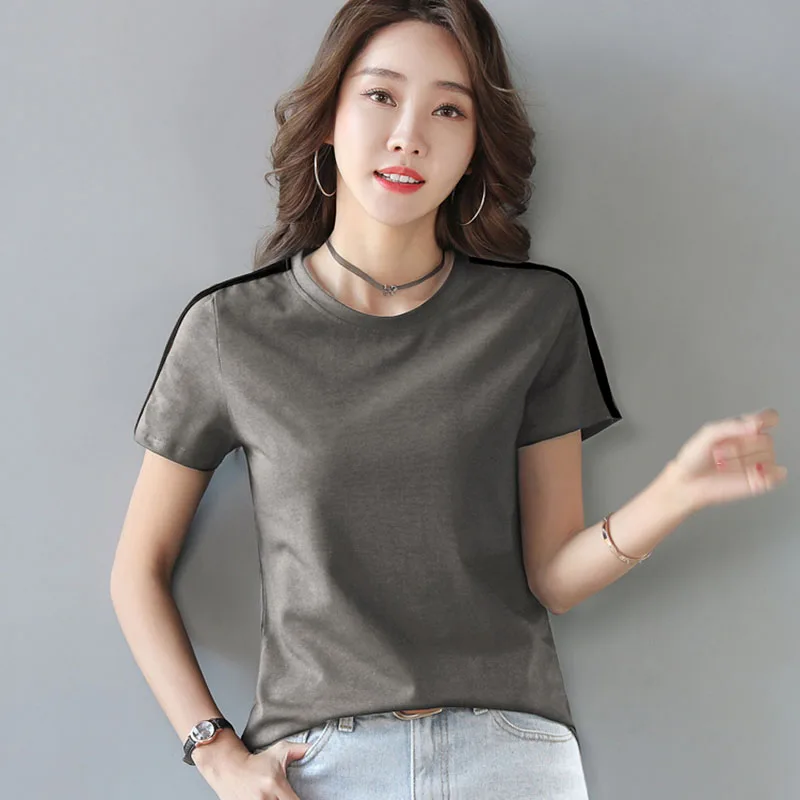 

Ropa Mujer 2021 Summer T Shirt Women Korean Style Fashion Tshirt Short Sleeve Cotton Clothing Tee Shirt Femme O-Neck Tops