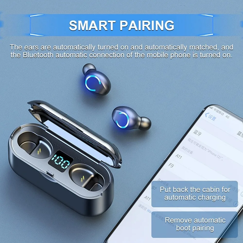 

TWS F9-13 беспроводные наушники Bluetooth 5,0, наушники TWS HIFI Mini In-ear, Спортивная гарнитура для бега с зарядным футляром 3500 мАч