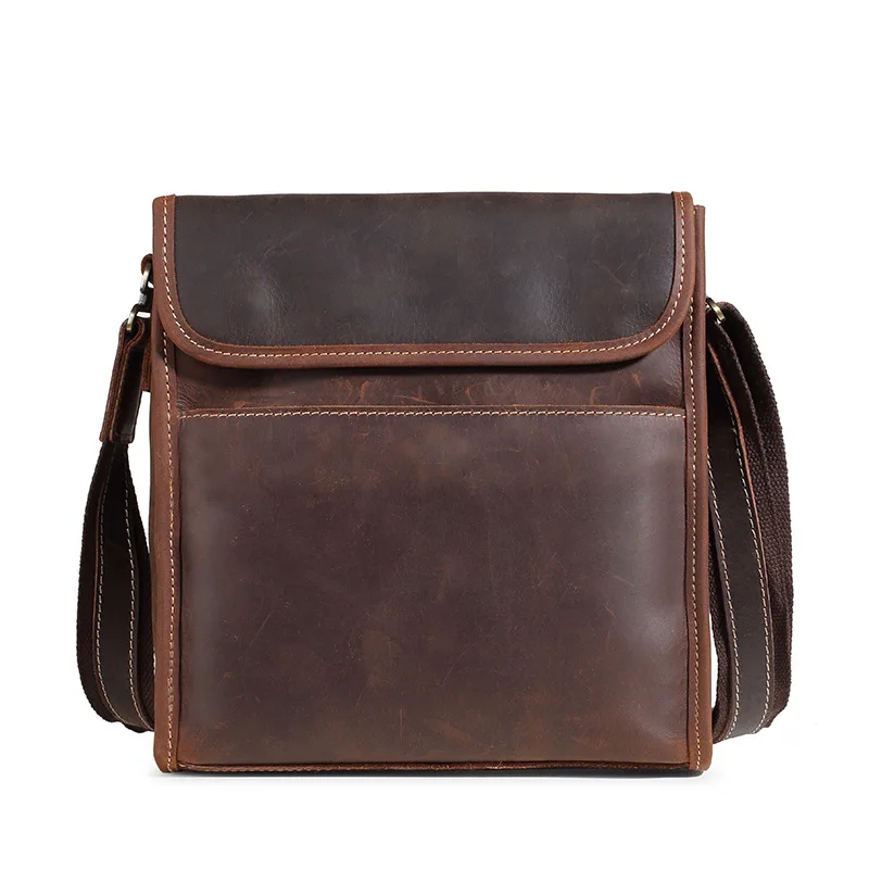 

Мужская сумка из натуральной кожи, винтажная сумка через плечо с клапаном, многофункциональная мужская сумка-мессенджер с карманом Crazy Horse
