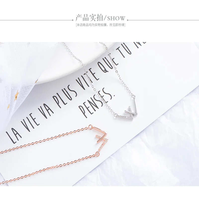 

Personalized W letter with diamonds Necklace S925 Charm Jewelry Water Lightwave Necklace For Girlfriend Birthday Gift