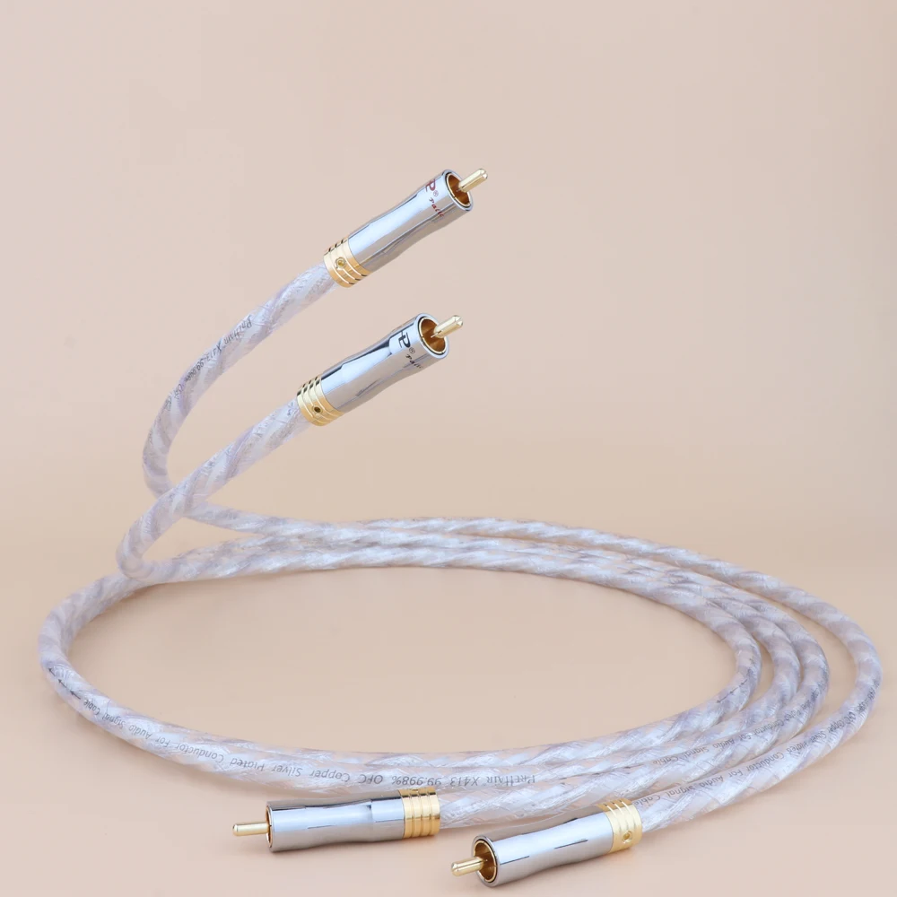 

Preffair Hi End X413 6N OFC Copper Silver Plated RCA To RCA Cable with Gold Plated RCA Plug HiFi RCA Interconnect Audio Cable