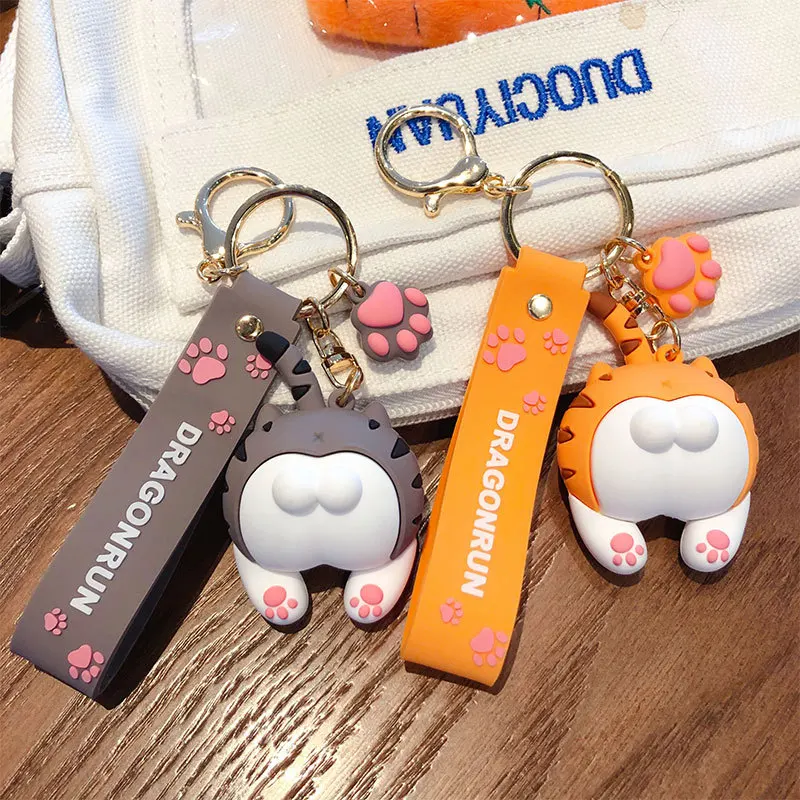 Корейский симпатичный брелок для ключей с мультяшным котом и задом женский милый