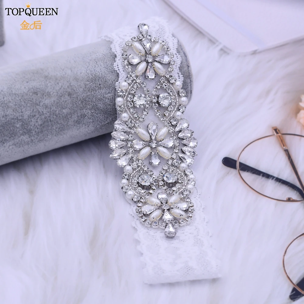 Подвязки для девочек TOPQUEEN Кружевные невесты подвязки стразы Свадебные платья THS76