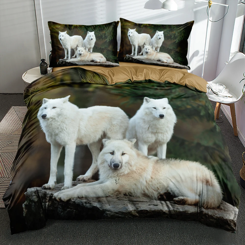

3D Bedding Sets Queen Quilt/Comforter Covers and Pillowcases 3-Piece 3D Animal Wolf Home Textiles