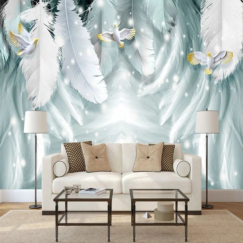 

Custom Wallpaper Mural Nordic Beautiful White Feather Bird For Living Room Wall Decor Waterproof Wall Cloth Papel De Parede 3D