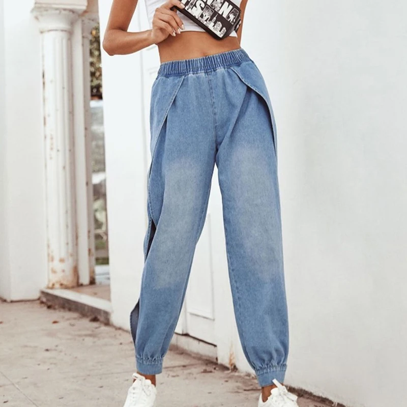 Женские брюки с высокой талией модные ковбойские повседневные боковыми