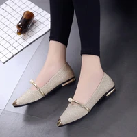 pointed toe casual flat shoes woman classic flat office shoes women loafers pearl ladies flat shoes female damen ballerinas