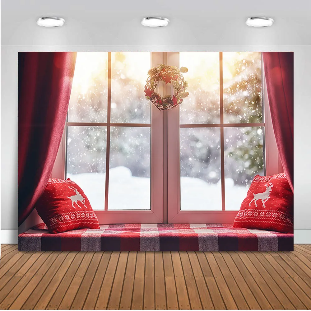 Окно зимний фон для фотосъемки Рождество фото стенд семья вечерние украшения