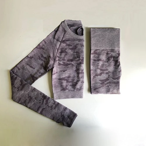 Style 3-Purple Женский бесшовный комплект для йоги из 2 предметов, спортивный костюм для фитнеса, тренировки в тренажерном зале, укороченный топ, длинный рукав, для йоги, рубашка+ Леггинсы для йоги, женская спортивная одежда - Цвет: Style 3-Purple