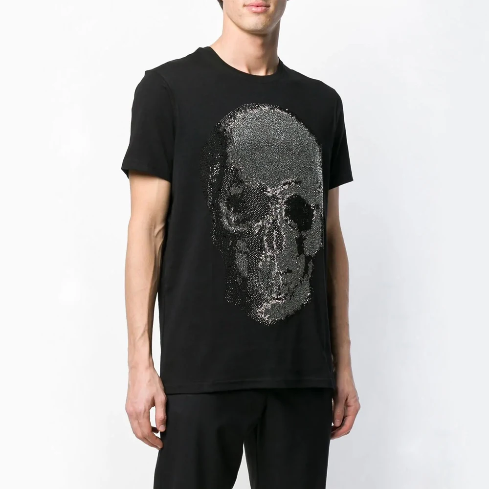 

PLEIN BEAR Crystal Big Skull 100% Cotton T-shirt Men Print Short Sleeve Tshirt Comfortable Hip Hop Tops PB120157