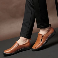 natural leather shoes men slip on loafers moccasins business flats shoes classic soft wear resisting rubber driving men shoes