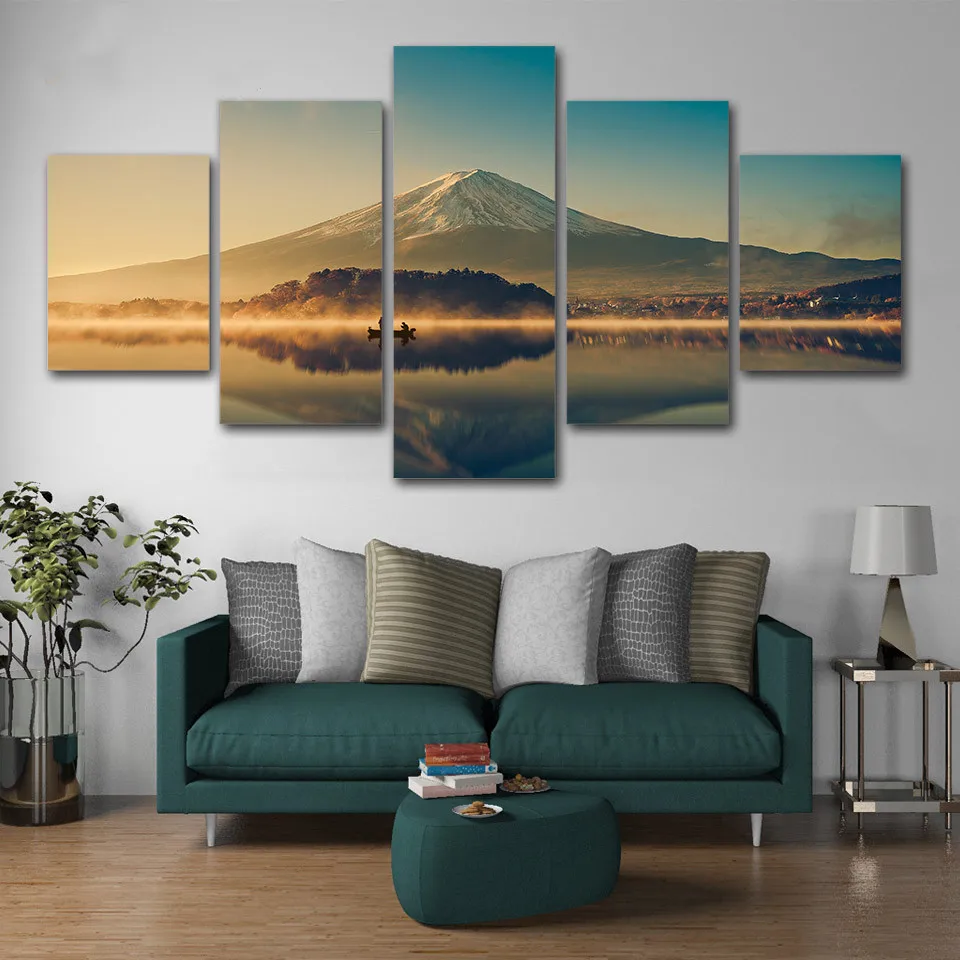 

5 Panels Canvas Painting Nordic Lake View Mountain Wall Art Prints and Posters Picture for Bedroom Living Room Decor (No Frame)