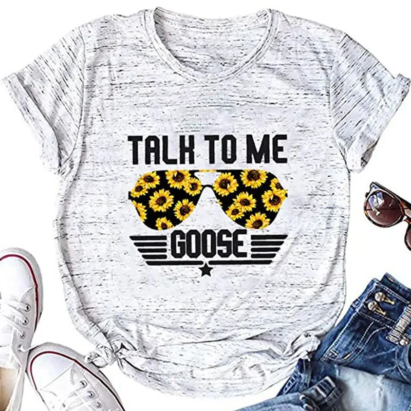 Женская футболка с надписью Talk To Me Goose Sunflower хипстерская круглым вырезом модная