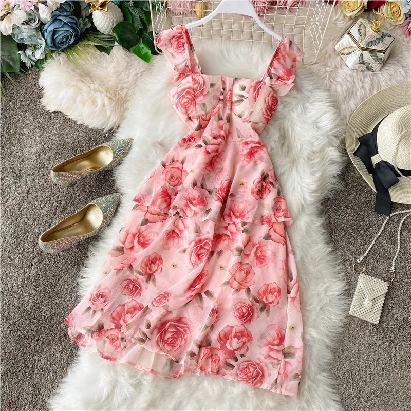 Летнее женское пляжное праздничное платье с модным принтом тонкое шифоновое