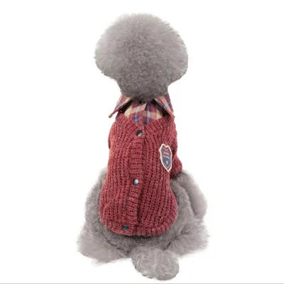 Wine Red DOGBABAY осенне-зимний вязаный свитер для питомца, теплое хлопковое пальто с отворотом для собак, двухногая Одежда для собак для маленьких домашних животных, S-XXL - Цвет: Wine Red