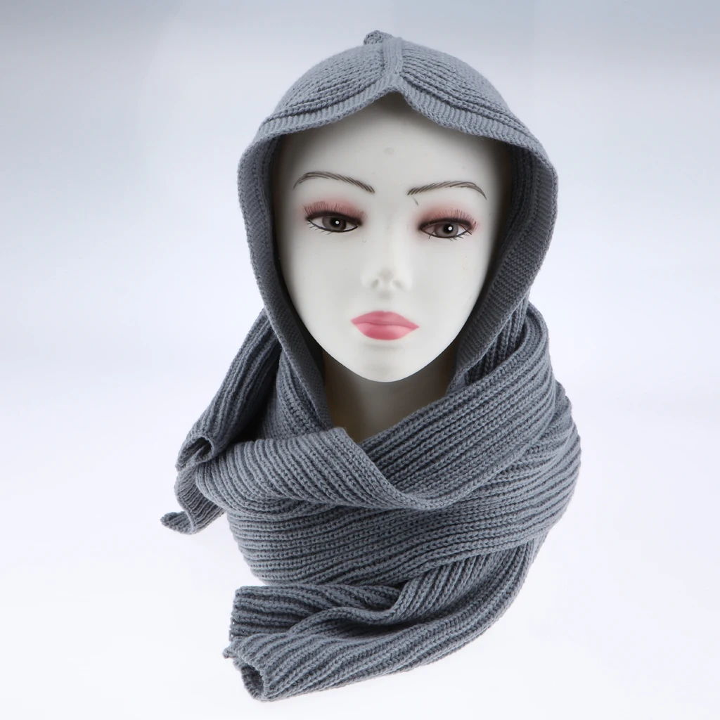 Gray as described Женский шарф с капюшоном, акрил, шерсть, Вязанная, мягкая, теплая, зимняя, уютная накидка, шея, уши, теплые, мусульманские хиджабы, шарфы, 240 см* 22 см - Цвет: Gray as described