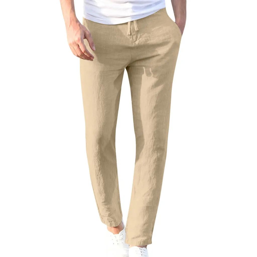 

New Fashion Men Casual Work Cotton Blend Pure Elastic Waist Long Pants Trousers Fashion Loose Streetwear Pants