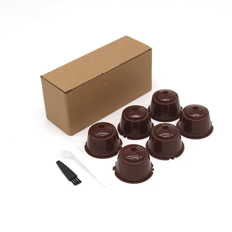 

6Pcs Reusable Coffee Capsule Cups for Dolce Gusto Nescafe Capsules Coffee Machine Refillable Filters Basket Pod with Spoon Brush