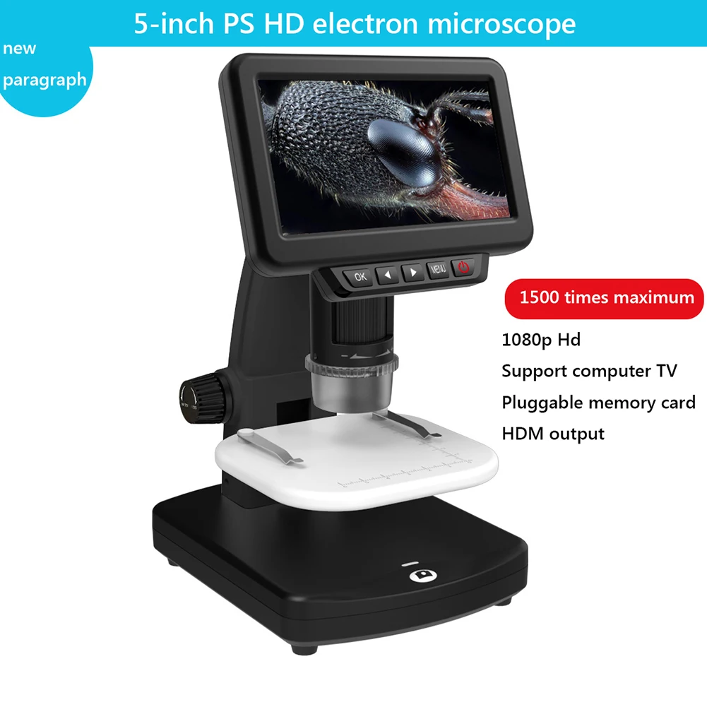 

Electronic Microscope 1500X Digital Microscope Camera for Repair Magnifier Adjustable 1080P Scope with 8 LED Light 5 in Display