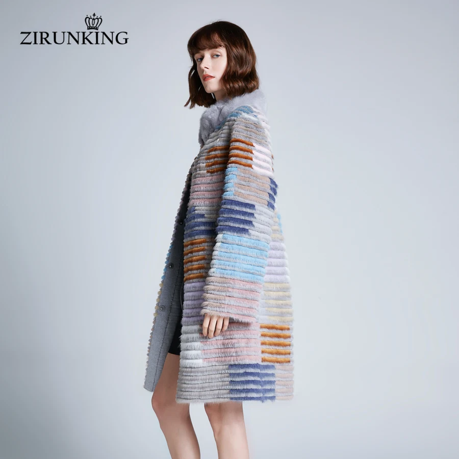 ZIRUNKING, женская шуба из натурального меха норки размера плюс, женские длинные шубы из меха кролика, женская зимняя теплая верхняя одежда с воротником-стойкой ZC1906